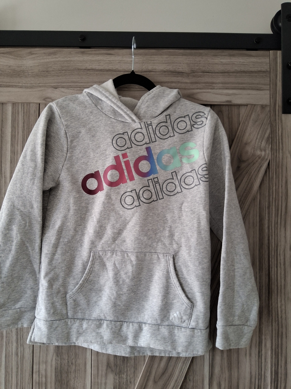 adidas Grey Pullover Hoodie with Multi-Color Logo